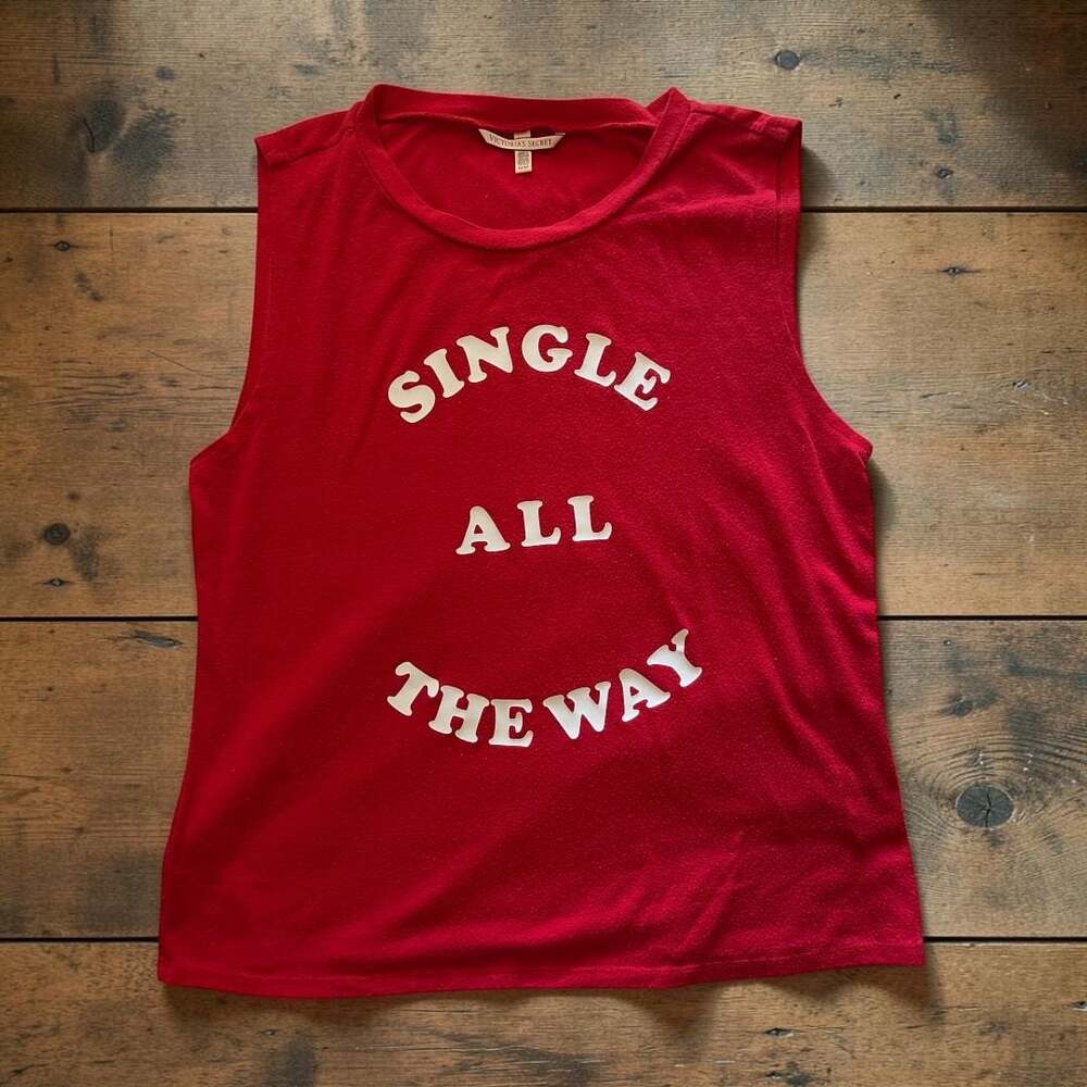 Victoria's Secret Single All The Way Red Graphic Tank Top Size Medium